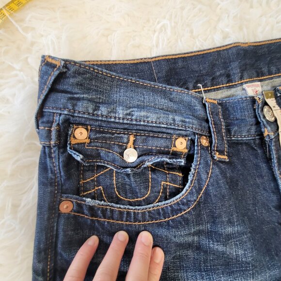 True Religion Mens Bootcut Denim Jeans Sz 34 Blue - Picture 10 of 16